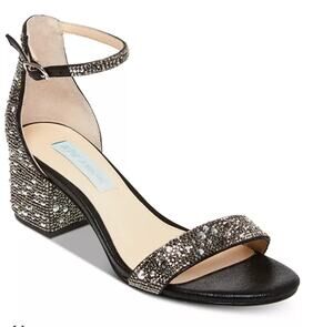 Betsey Johnson Blue SB-Mari Dressy Heels Black Rhinestones Size 5 Wide NIB